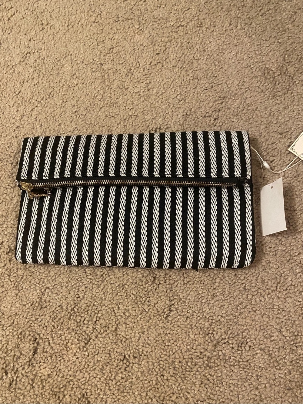 Black & White Striped Fold-Over Clutch
